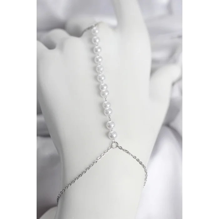 316L Çelik Gümüş Renk Sıralı İncili Model Kadın Şahmeran