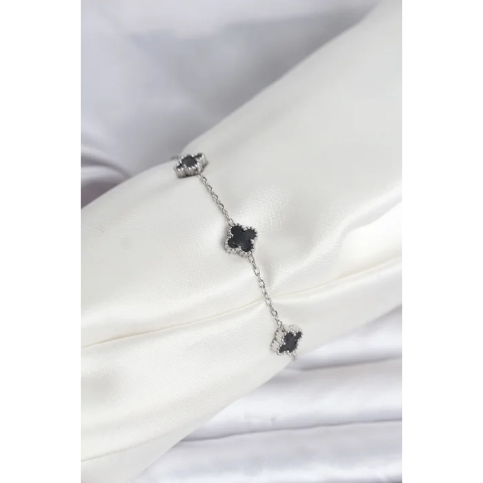 316L Çelik Gümüş Renk Siyah Baby Boy Yonca Bileklik