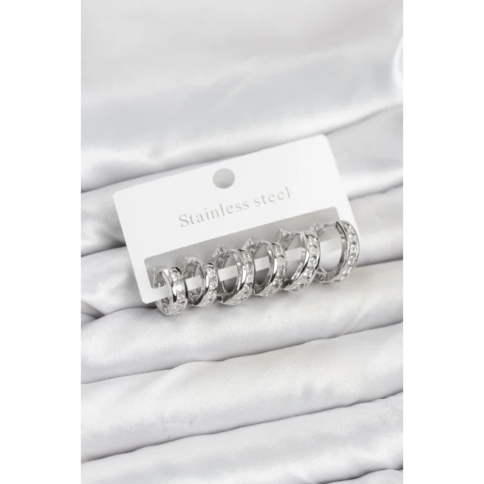 316L Çelik Gümüş Renk Su Yolu Halka Küpe Seti