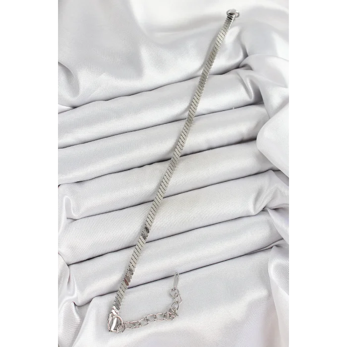 316L Çelik Gümüş Renk Yassı Zincir Model Kadın Bileklik