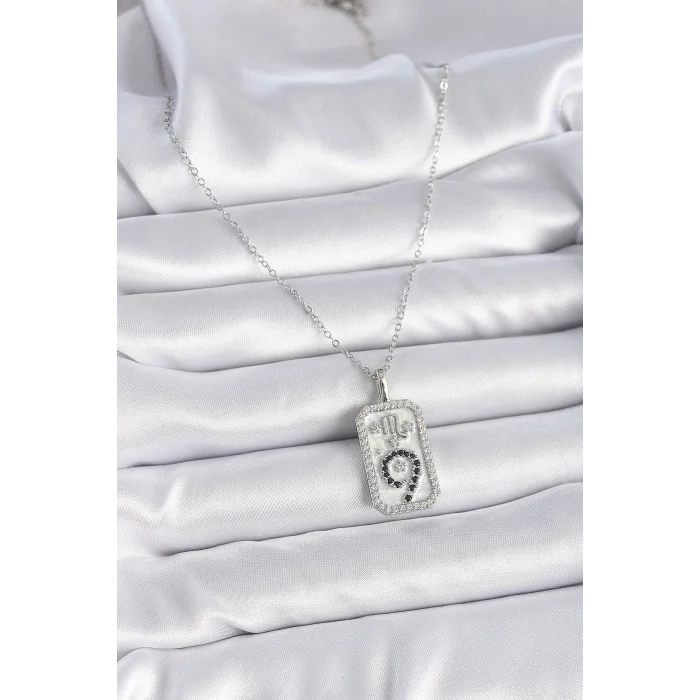 316L Çelik Gümüş Renk Zincir Akrep Burcu Zirkon Taşlı Kadın Kolye