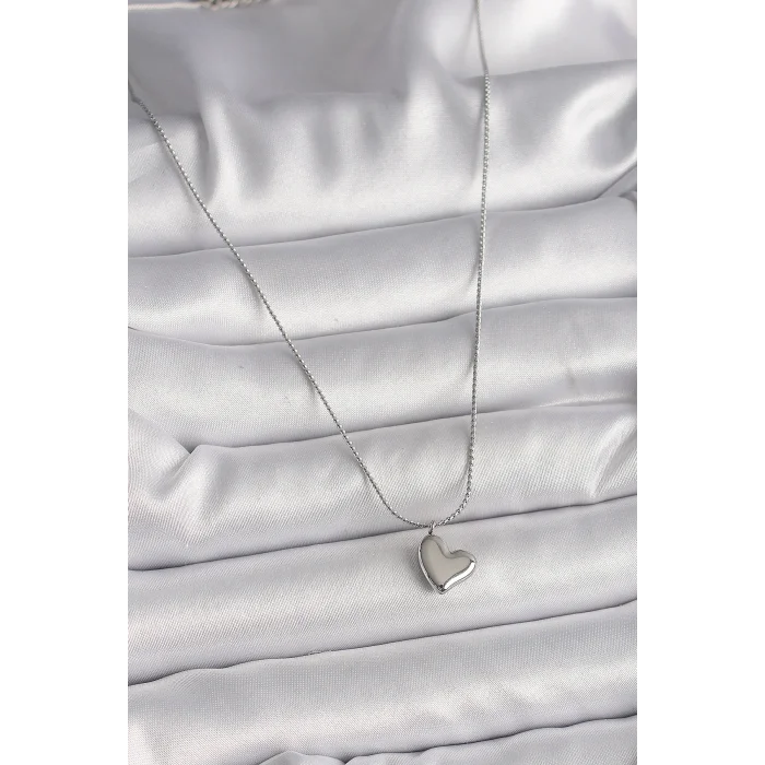316L Çelik Gümüş Renk Zincir Kalp Figür Kadın Kolye