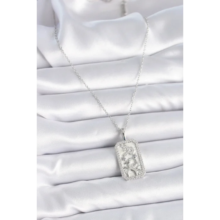 316L Çelik Gümüş Renk Zincir Oğlak Burcu Zirkon Taşlı Kadın Kolye