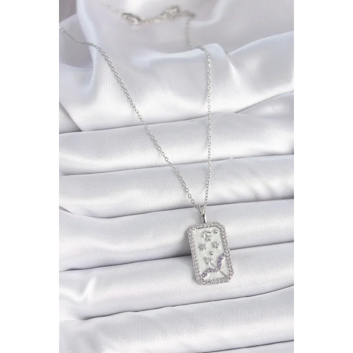 316L Çelik Gümüş Renk Zincir Yay Burcu Zirkon Taşlı Kadın Kolye