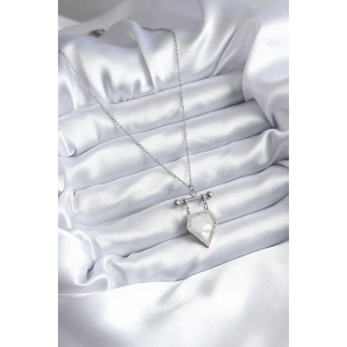 316L Çelik Gümüş Renk Zirkon Taş Detay Kadın Kolye