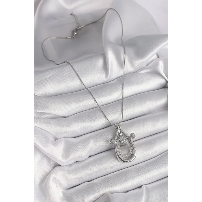 316L Çelik Gümüş Renk Zirkon Taşlı Damla Model Kadın Kolye