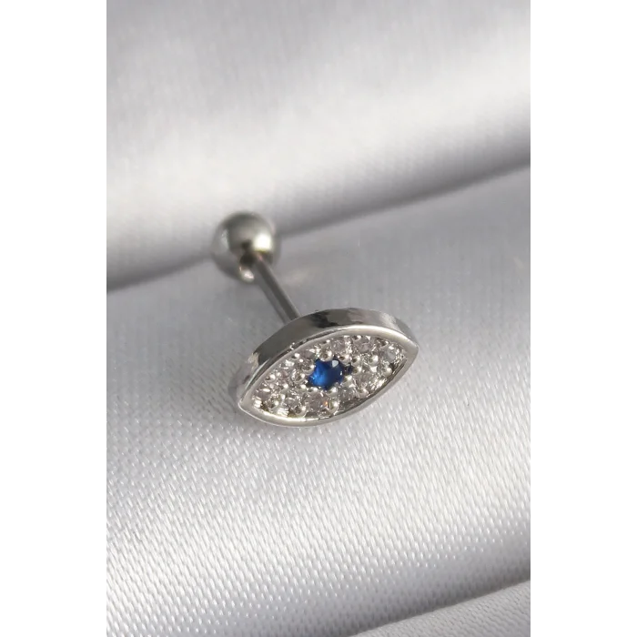 316L Çelik Gümüş Renk Zirkon Taşlı Göz Tragus Piercing