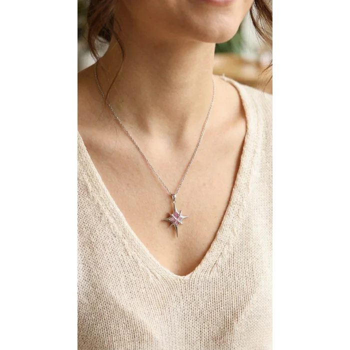 316L Çelik Gümüş Renk Zirkon Taşlı Kutup Yıldızı Model Kadın Kolye