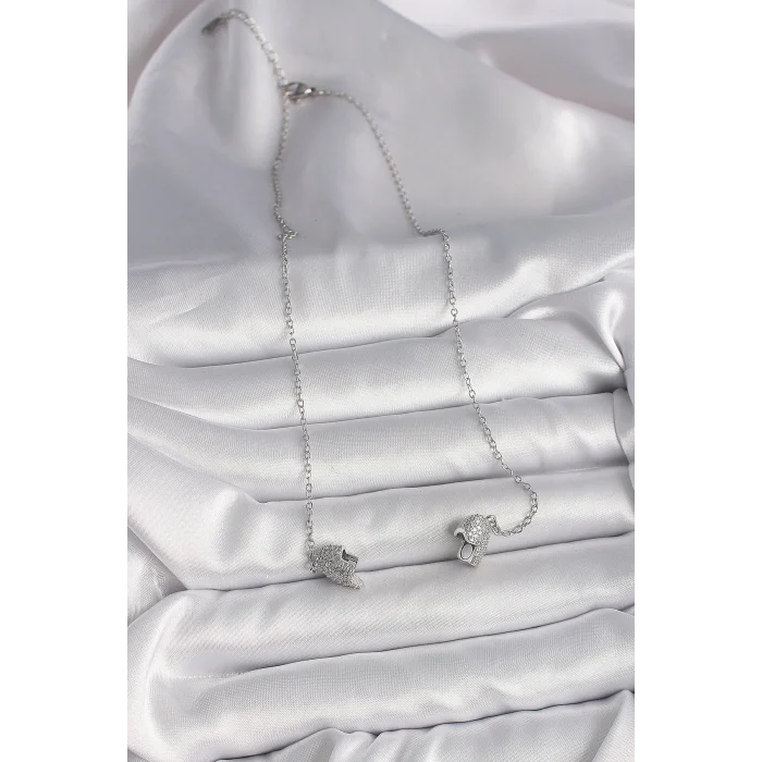 316L Çelik Gümüş Renk Zirkon Taşlı Mıknatıslı Kalp Model Kadın Kolye