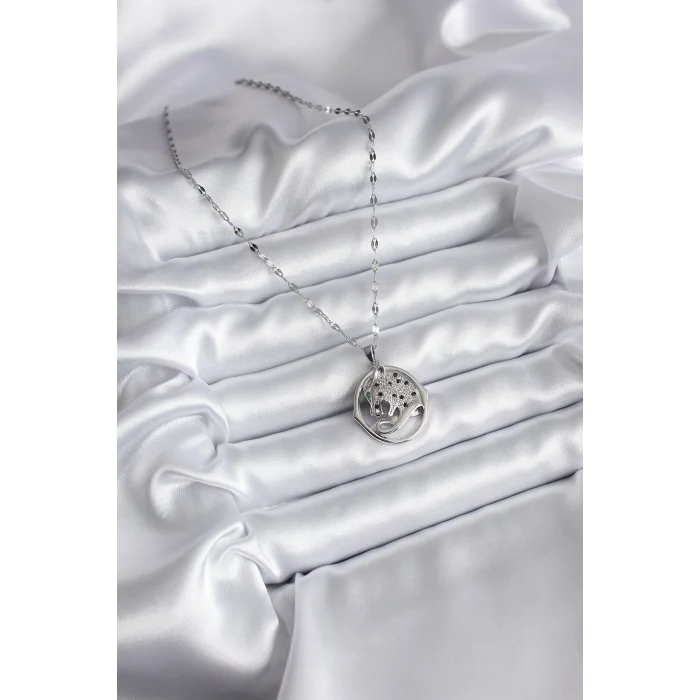 316L Çelik Gümüş Renk Zirkon Taşlı Jaguar Model Kadın Kolye