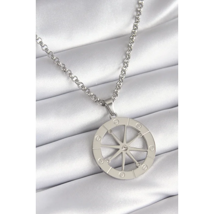 316L Çelik Gümüş Renk Zirkon Taşlı Rüya Kapanı Model İşeme Detay Kadın Kolye