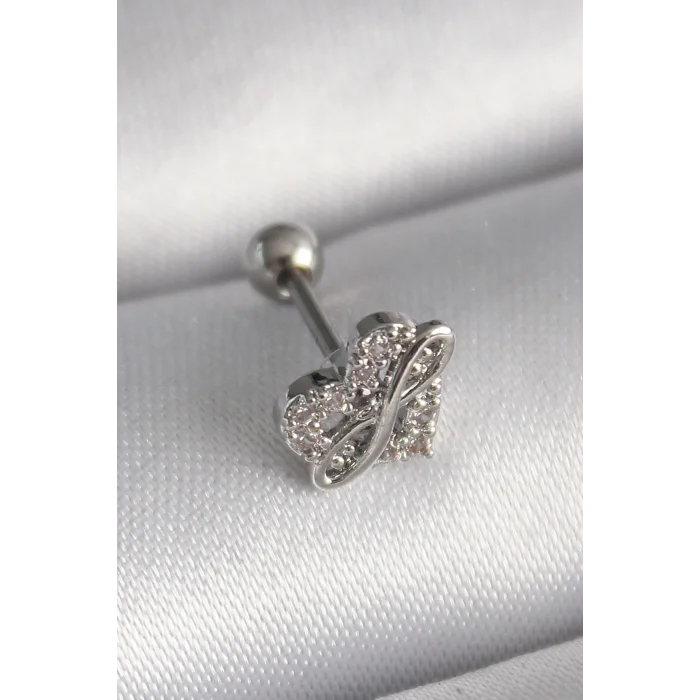 316L Çelik Gümüş Renk Zirkon Taşlı Sonsuzluk Detay Tragus Piercing