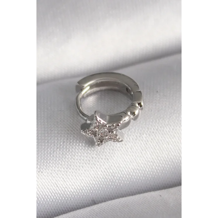 316L Çelik Gümüş Renk Zirkon Taşlı Yıldız Model Tragus Piercing