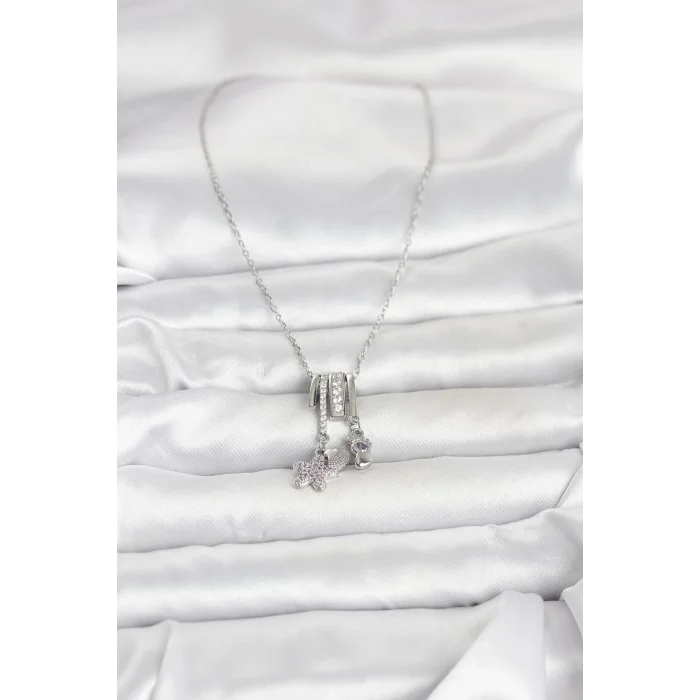 316L Çelik Gümüş Zirkon Taşlı Deniz Tema Charmlı Kadın Kolye