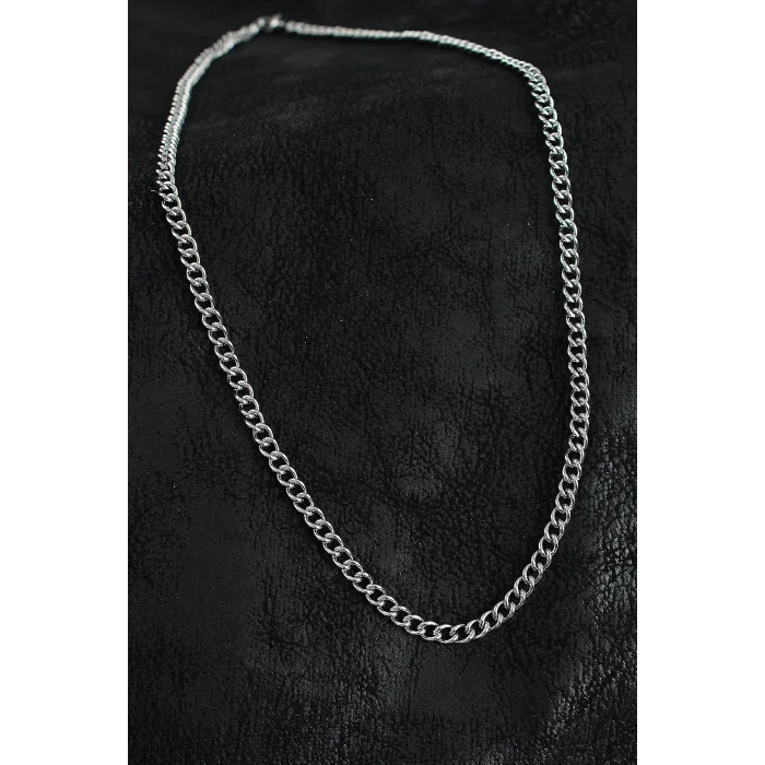 316L Çelik Klasik Oval Zincir Model Gümüş Renk Erkek Kolye