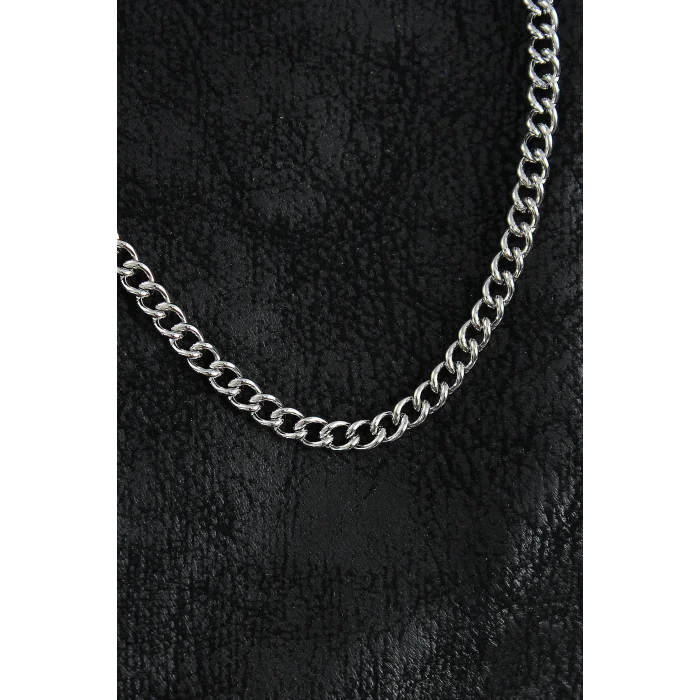 316L Çelik Klasik Oval Zincir Model Gümüş Renk Erkek Kolye