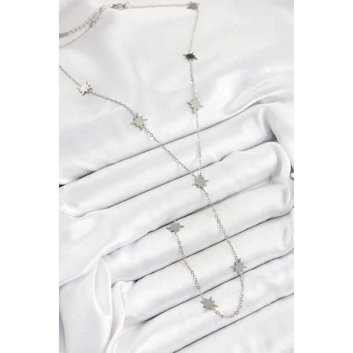 316L Çelik Kutup Yıldızı Figürlü Y Model Gümüş Renk Kadın Kolye