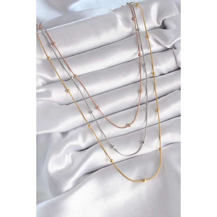 316L Çelik Mix Renk 3lü Topçuk Detay Kadın Kolye