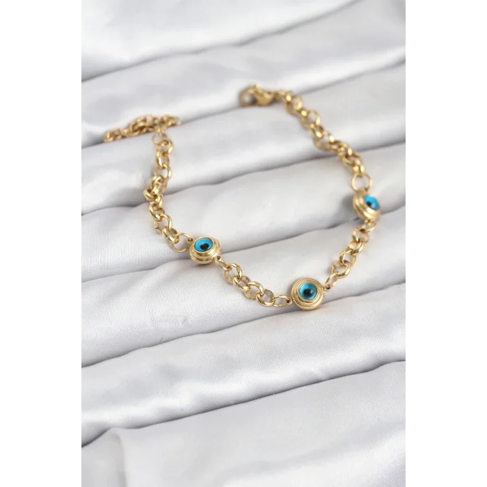 316L Çelik Nazar Model Gold Renk Kadın Bileklik