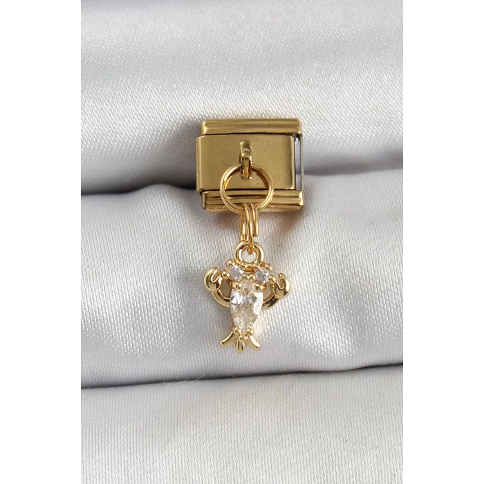 316L Çelik Sallantılı Zirkon Taşlı Yengeç Model Gold Renk Nomination Charm