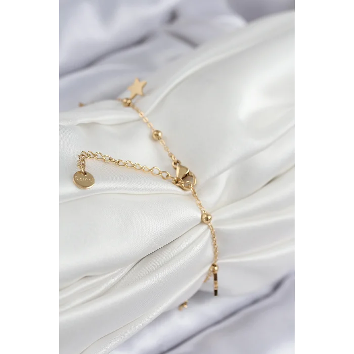 316L Çelik Sıralı Yonca Model Gold Renk Kadın Bileklik