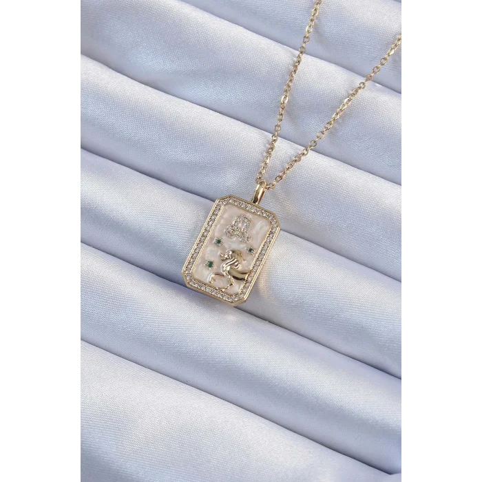 316L Çelik Zincir Altın Renk Zirkon Taşlı Aslan Figürlü Tarot Kolye