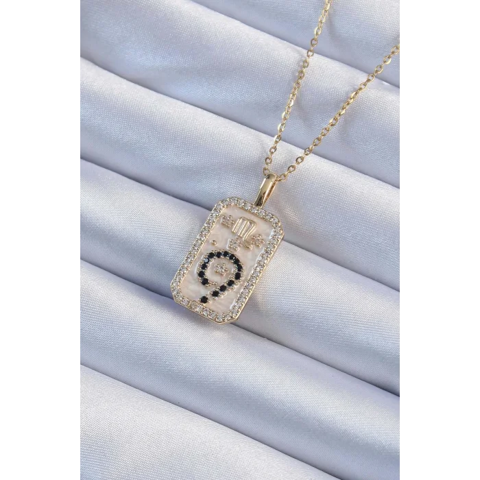 316L Çelik Zincir Altın Renk Zirkon Taşlı Minimal Papatya Figürlü Tarot Kolye