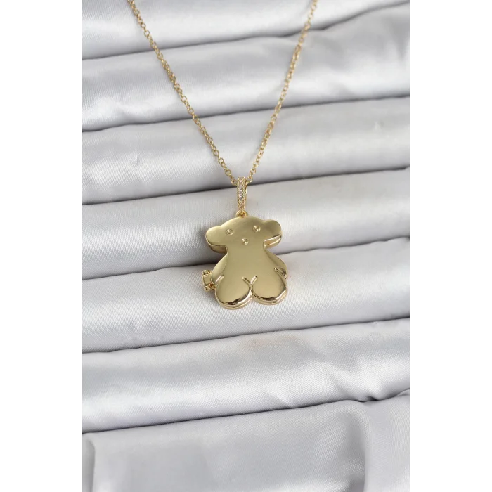 316L Çelik Zincir Gold Renk Ayıcık Model Açılabilir Kadın Kolye