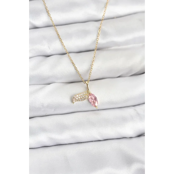 316L Çelik Zincir Gold Renk Balık Kuyruğu Model Zirkon Taşlı Kadın Kolye