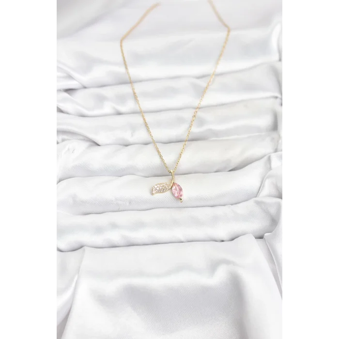 316L Çelik Zincir Gold Renk Balık Kuyruğu Model Zirkon Taşlı Kadın Kolye