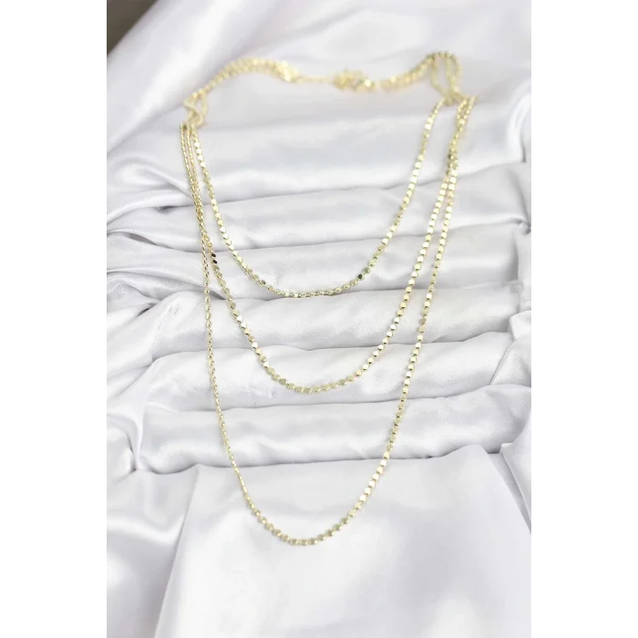 316L Çelik Zincir Gold Renk Ezme Zincir Model 3lü Kadın Kolye