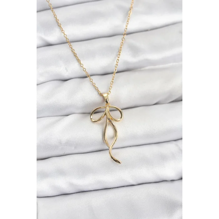 316L Çelik Zincir Gold Renk Fiyonk Model Kadın Kolye