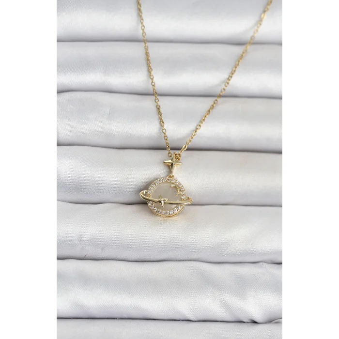 316L Çelik Zincir Gold Renk Gezegen Model Kadın Kolye