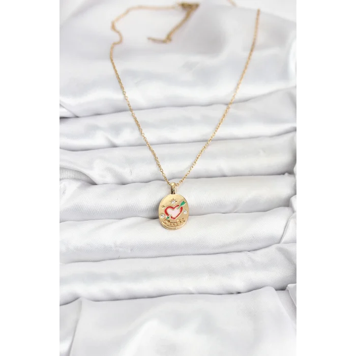 316L Çelik Zincir Gold Renk Kalp Figürlü Kadın Kolye