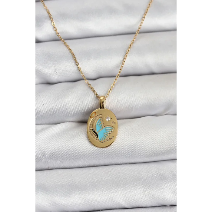 316L Çelik Zincir Gold Renk Kelebek Figür Kadın Kolye