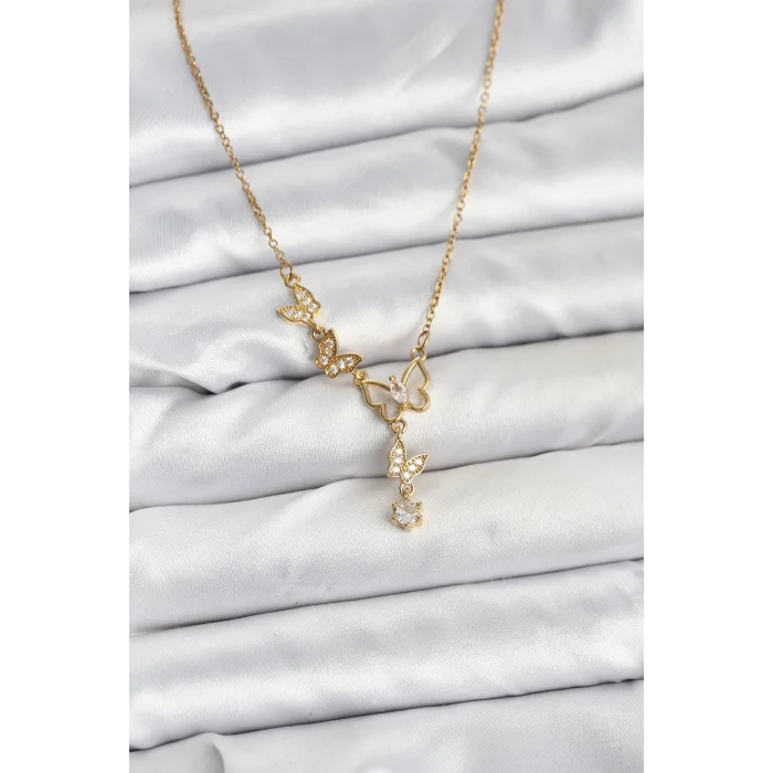 316L Çelik Zincir Gold Renk Kelebek Model Kadın Kolye