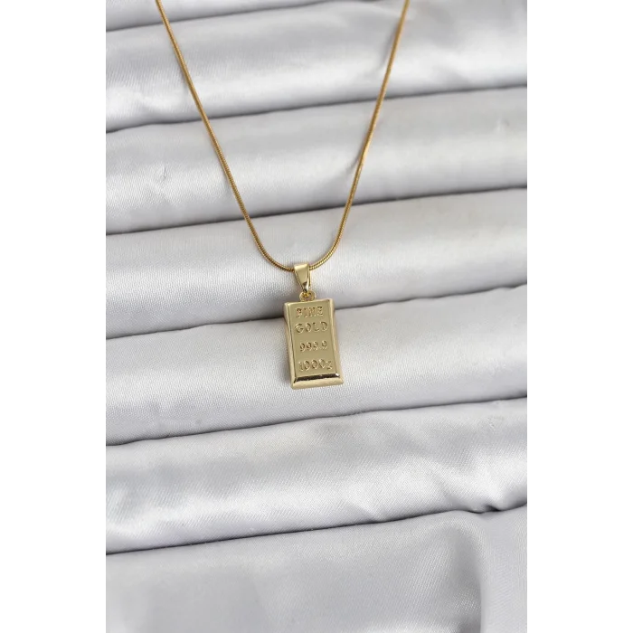 316L Çelik Zincir Gold Renk Külçe Altın Model Kadın Kolye