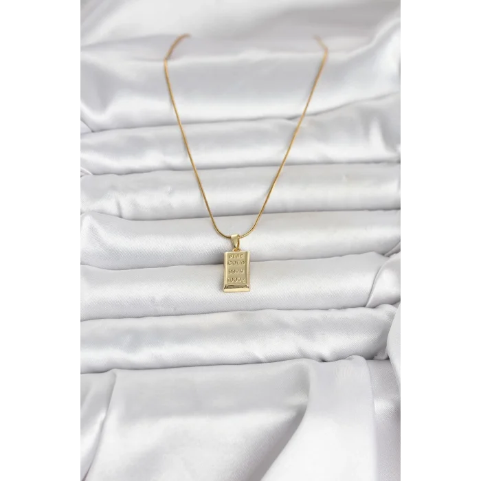 316L Çelik Zincir Gold Renk Külçe Altın Model Kadın Kolye