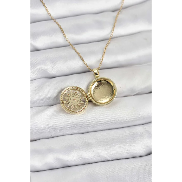 316L Çelik Zincir Gold Renk Kutup Yıldızı Kapaklı Model Kadın Kolye