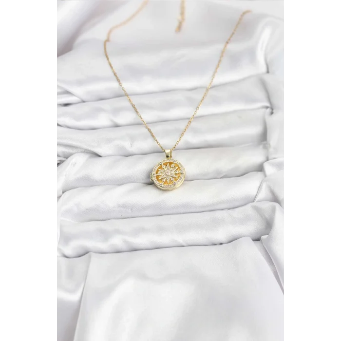 316L Çelik Zincir Gold Renk Kutup Yıldızı Kapaklı Model Kadın Kolye