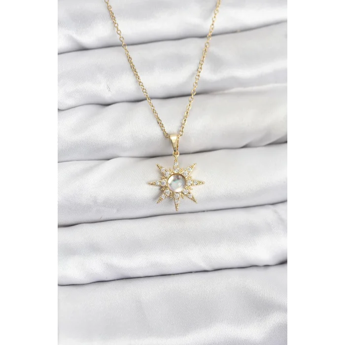 316L Çelik Zincir Gold Renk Kutup Yıldızı Model Zirkon Taşlı Kadın Kolye