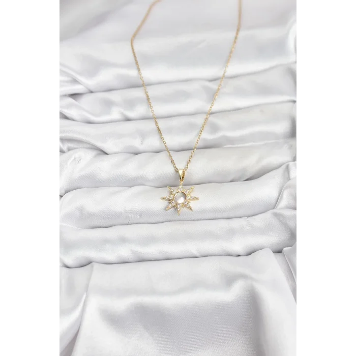 316L Çelik Zincir Gold Renk Kutup Yıldızı Model Zirkon Taşlı Kadın Kolye
