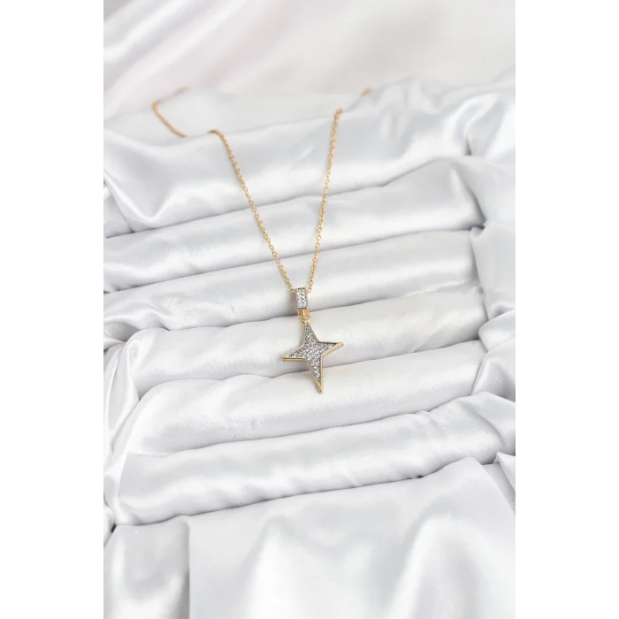 316L Çelik Zincir Gold Renk Kutup Yıldızı Model Zirkon Taşlı Kadın Kolye