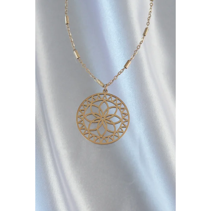316L Çelik Zincir Gold Renk Lotus Model Kolye
