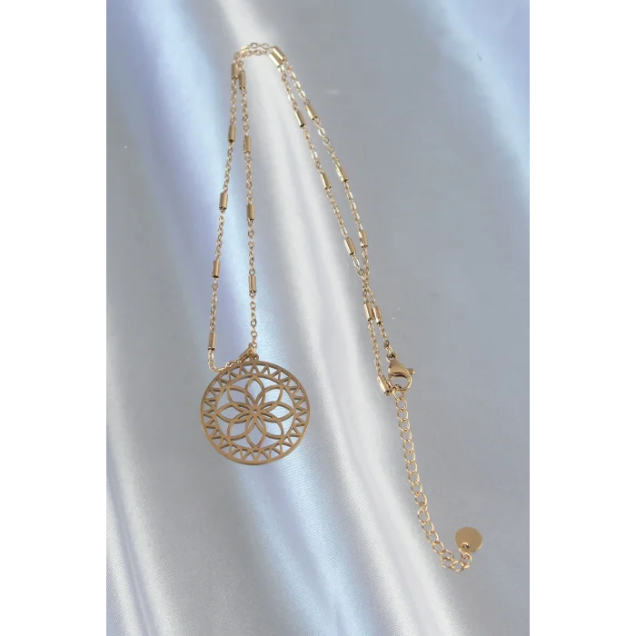 316L Çelik Zincir Gold Renk Lotus Model Kolye