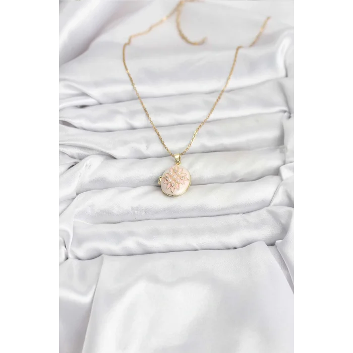316L Çelik Zincir Gold Renk Mineli Lotus Model Açılabilir Kadın Kolye