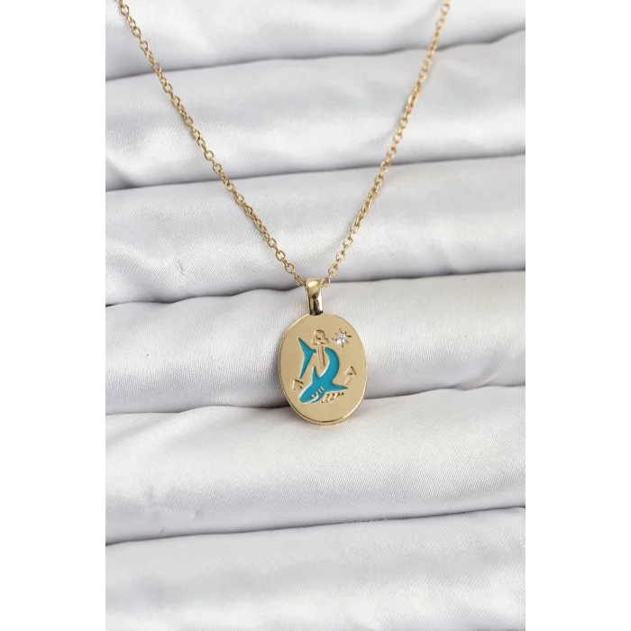 316L Çelik Zincir Gold Renk Shark Figür Kadın Kolye