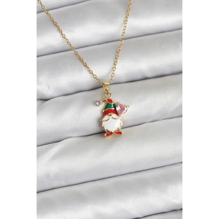 316L Çelik Zincir Gold Renk Yılbaşı Teması Kadın Kolye