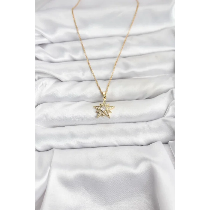 316L Çelik Zincir Gold Renk Yıldız Model Zirkon Taşlı Kadın Kolye