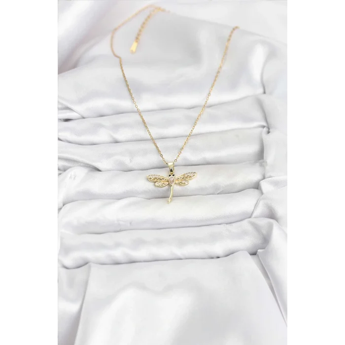 316L Çelik Zincir Gold Renk Yusufçuk Model Kadın Kolye